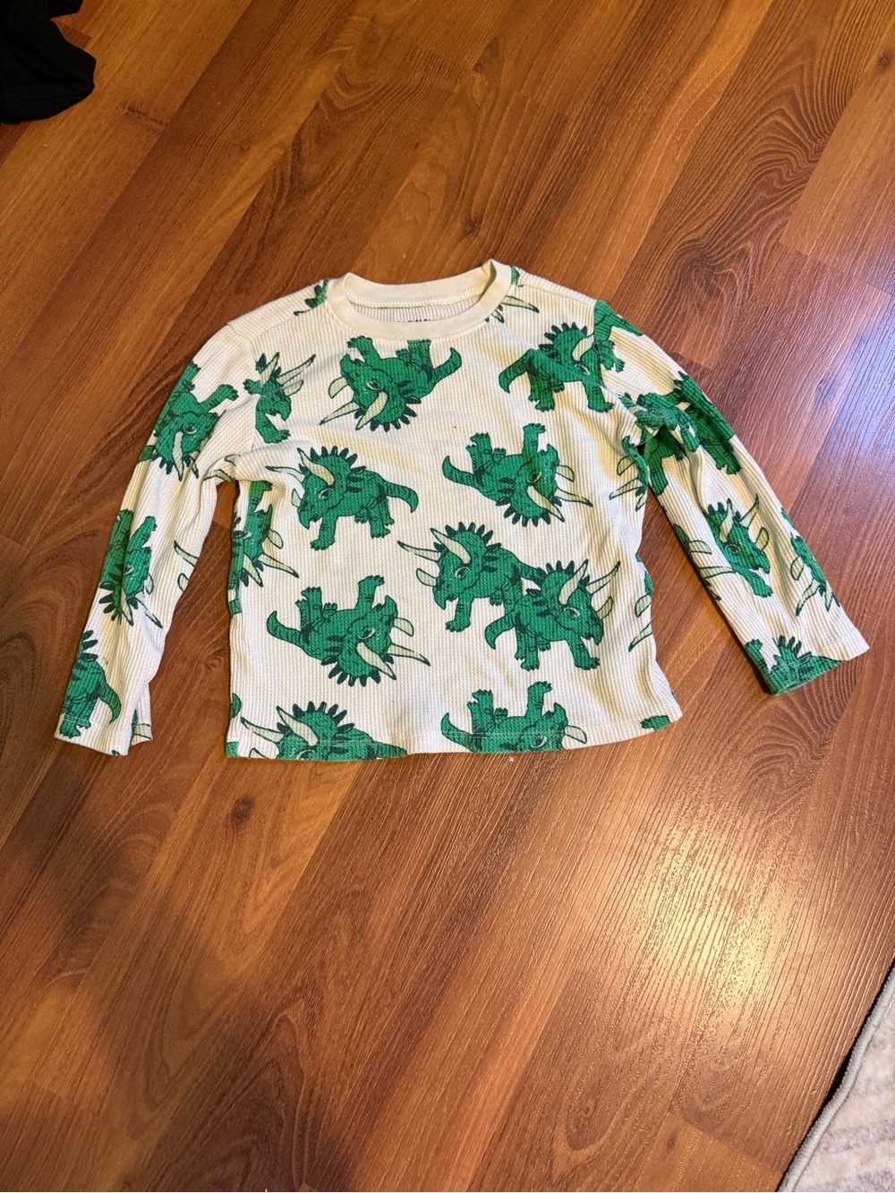 Old Navy Cream Long Sleeve Tee with Green Dinosaur Print